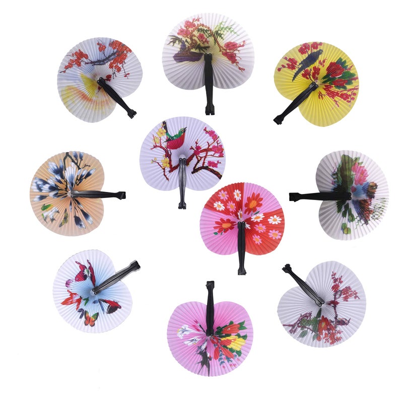 Bestage 20 Pcs Folding Handheld Fans Paper Chinese Oriental Floral Wedding Round Shaped Accordion Fans Assortment with Plastic Handle for Birthday Party Favors Supplies(Black Handle) - Image 1